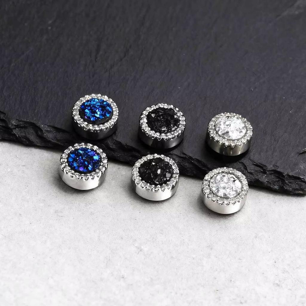 Magnetic Ear Clip for Men,Hip Hop Broken Rhinestone Round Ear Clip,Non Perforated Earring