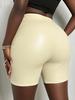 Damen Mittelhohe Faux Leder Biker Shorts Slim Fit Knielange Shorts Po-Hebend PU Leder Heißhosen Sexy Clubwear Lässige Unterteile