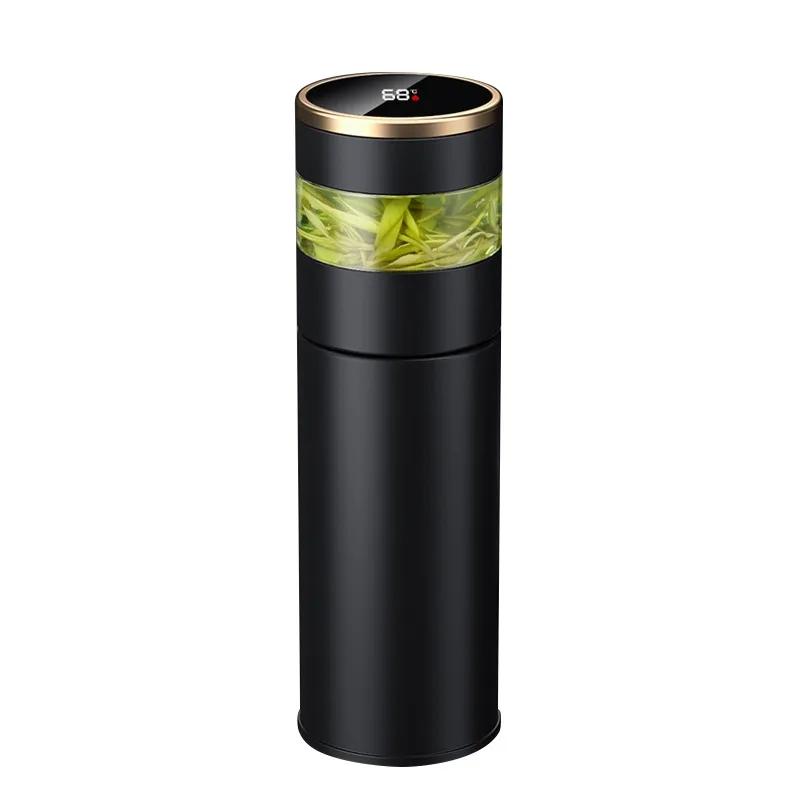 Portable New Stainless Steel Vacuum Cup Smart Temperature LED Display Tea Cup With Glass Partition Tea And Water Vacuum Bottle