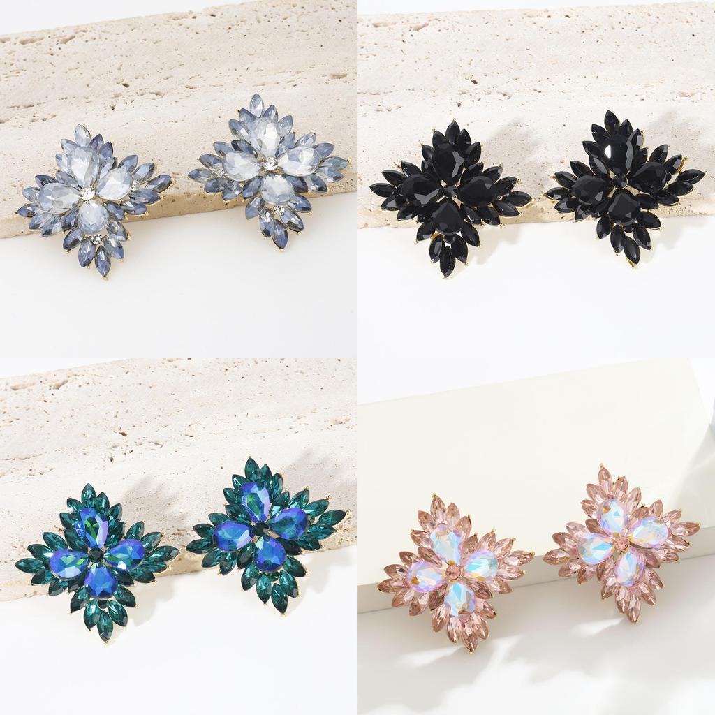 Geometric Crystal Ear Studs For Women With Alloy Material And Exquisite Electroplating
