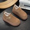Leather retro women's autumn and winter models, leather velvet thickened warm fluffy shoes, platform casual cotton shoes