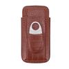 3 Finger Cigar Case High Grade Leather Travel Portable Cigar Holder with Cutter Coffee