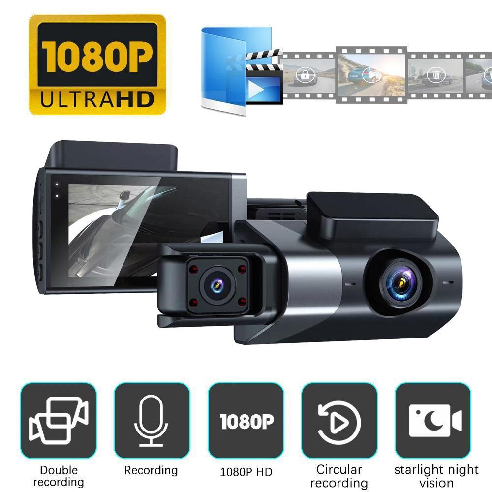 

1080P 3-объективная камера, видеорегистратор для автомобилей, передняя, внутренняя и задняя, автомобильная камера с ночным видением, циклическая запись автомобильного видеорегистратора