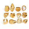 Uworld Fashion Pearl Leaf Ring Stacked Texture Strip Gold Color Adjustable Ring Women's Jewelry Gift For Her