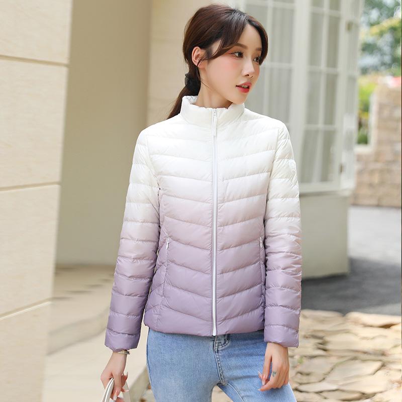Light and gradual change down jacket women's short new fashion duck down versatile slim stand-up collar jacket