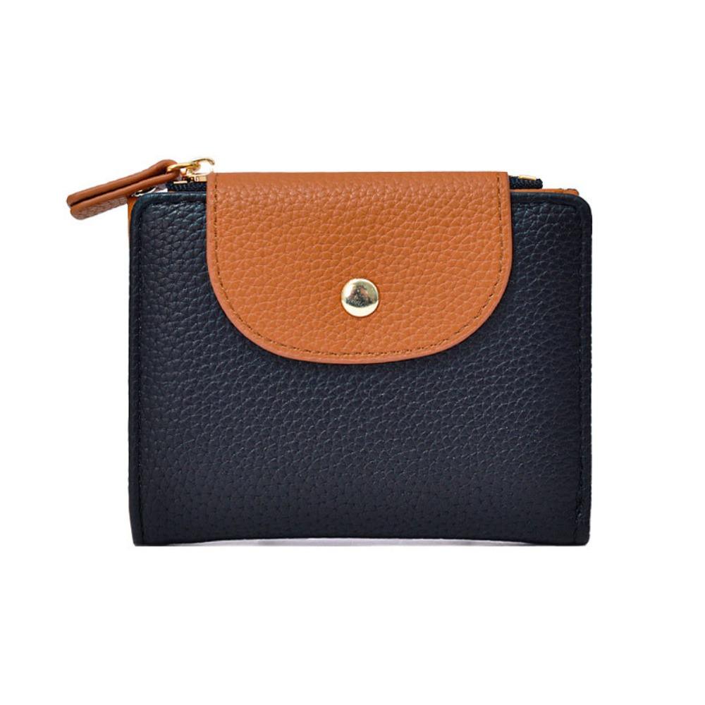 

Korean Style Solid Color Coin Purse Snap Button PU Card Holder Retro Contrast Color Wallet Student
