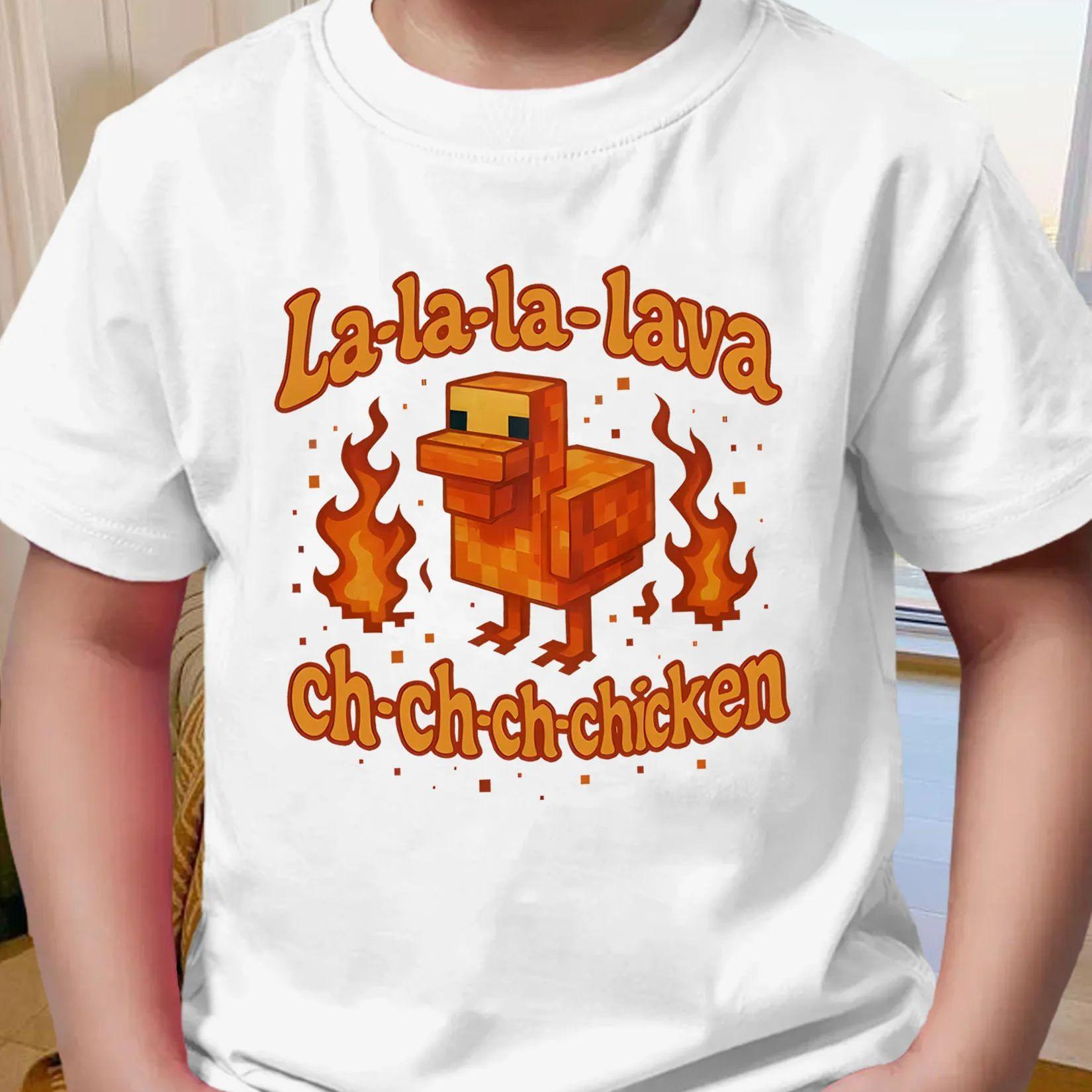 

Autumn and Winter Pixel Art Lava and Chicken Graphic Summer Kids Fashion Cartoon Round Cute Boy Casual Short Sleeve T-Shirt 4XL