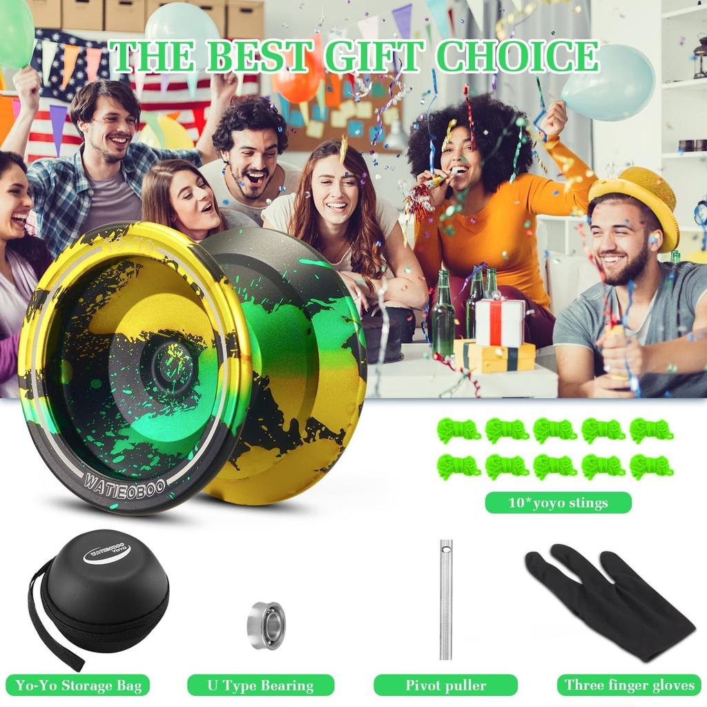 WATIEOBOO Yoyo Responsive for Professional for Professional Metal Trick with Bearing 10 and Gloves Yo-Yo Beginners, Non-Responsive Yo-Yo Adults, Yo-Yo