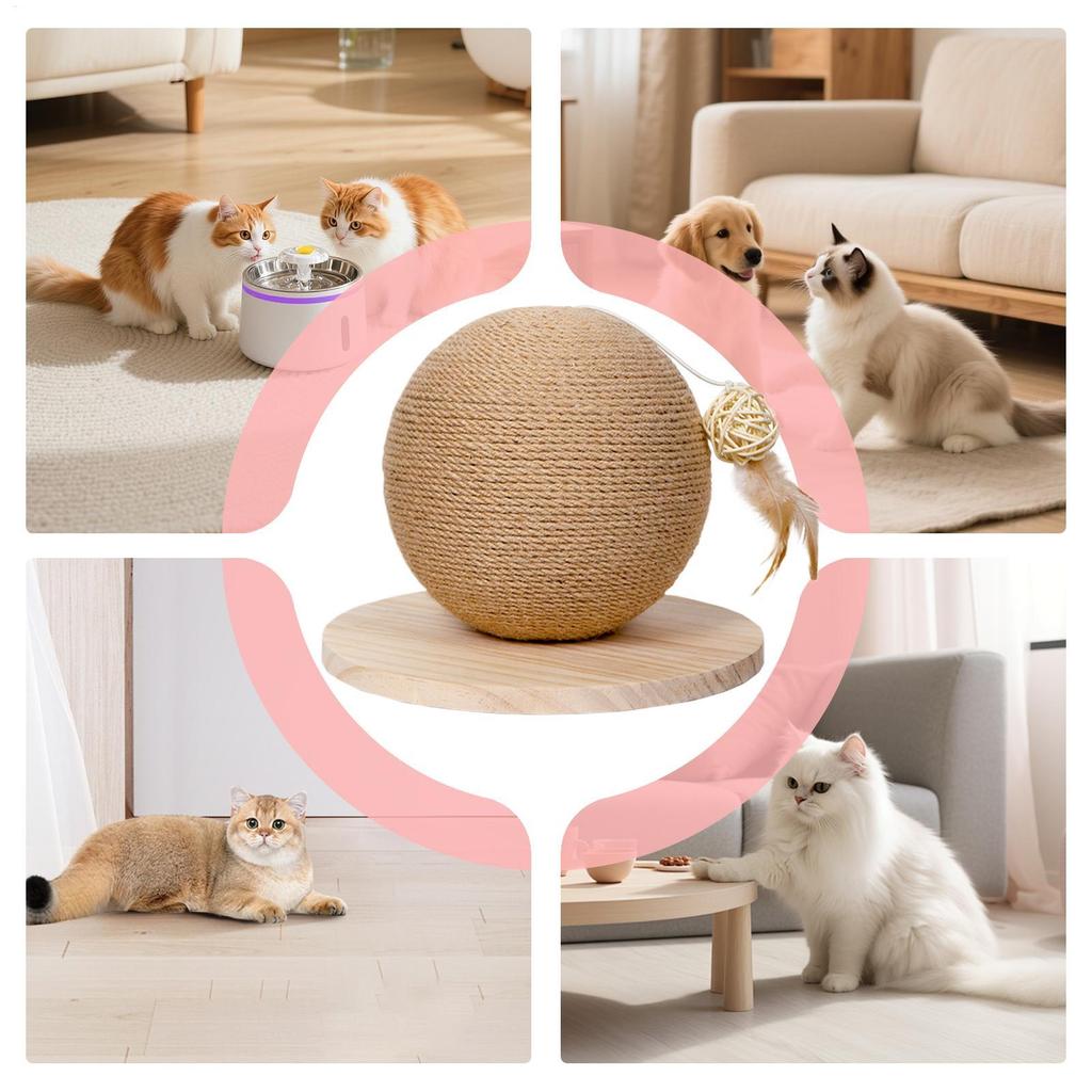 Cat Scratcher Ball Scratching Sisal Puzzle Play Interactive Cat Play Exerciser With Feathers For Play Hunting Climbing Scratcher