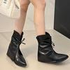 Fashion Fashion Pointed Toe Western Cowboy Boots for Women Colorblocking Chunky Heeled Female Mid-calf Boots Vintage Short Botas Shoes