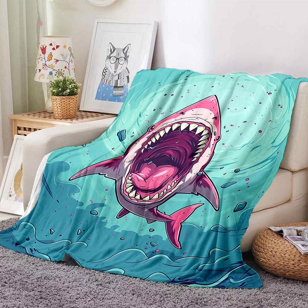 1pc Shark Attack Blanket, Lightweight Flannel Throw Blanket for Sofa, Bed, Travel, Camping, Living Room, Office, Couch015