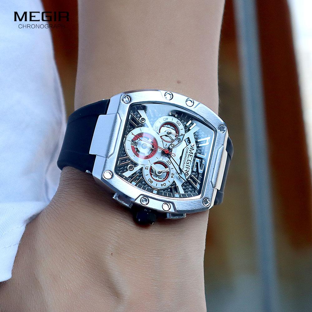 Quartz Watch Fashion Creative Luminous Date Chronograph Analog Display Green Silicone Strap Wrist Watches for Men