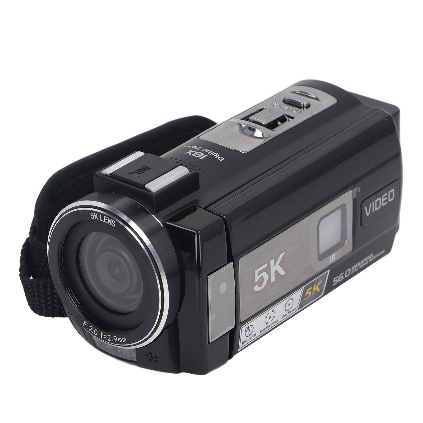 

Цифрова відеокамера 5K 56MP з антистатичною технологією, 18-кратним зумом, ІЧ-підсвічуванням та 3-дюймовим сенсорним IPS-екраном, що заповнює кадр