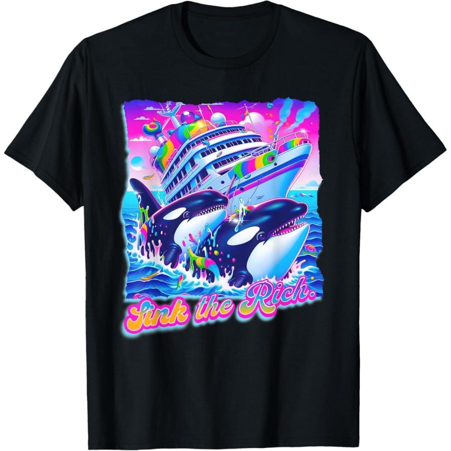 Sink the Rich Whale 90s Orca Funny Whale Animal Yacht Retro T-Shirt XXXXXL чёрный