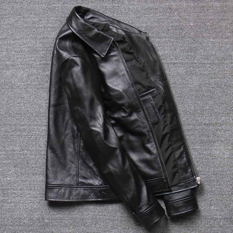 New Top-layer Yellow Business Casual Leather Jacket Men's Lapel Middle-aged Leather Jacket