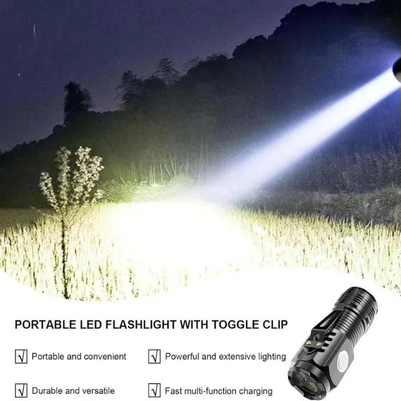Rechargeable LED Strong Light Flashlight - Multi-functional Cap Clip Mini Torch Long Range Portable for Outdoor & Home Use
