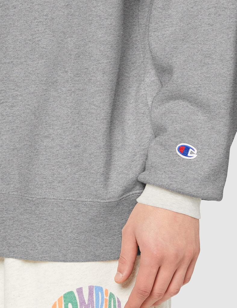 Champion Long Sleeve Crew Neck Brushed USA Camp Motif Graphic Relaxed Oxford Size XL Men's Sweatshirt, Cotton, Fleece, Print, Fit, Oversized, Gray,