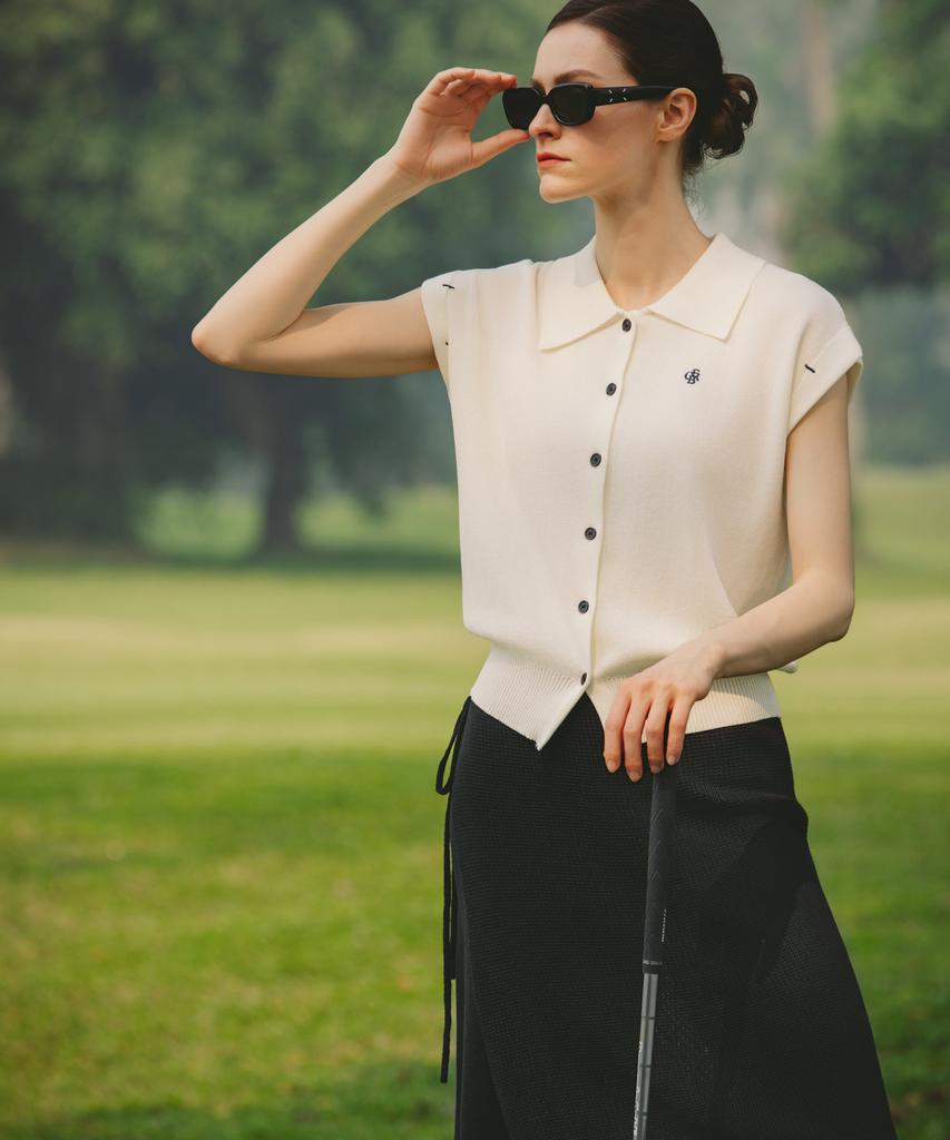 OBER GOLF Knit Wrap Layered Half Pants (Black)