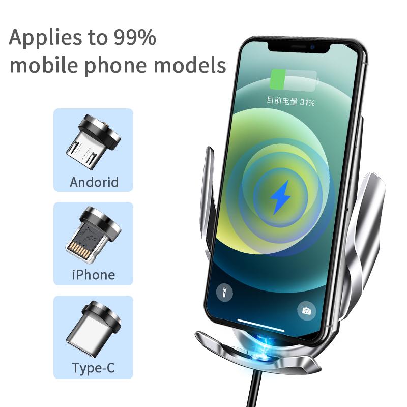 Suporte automotivo premium para celular, carregador sem fio, abertura por indução, fechamento de navegação, estrutura de fixação, suporte automático