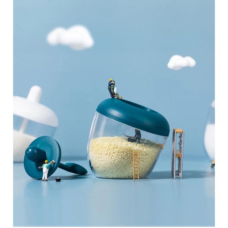 Прозора креативна кухонна кругла пляшка для приправ із ложкою та кришкою, захищена від вологи та пилу