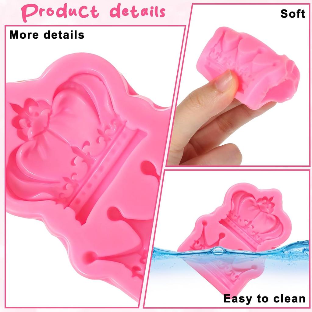2pcs Crown Silicone Fondant Molds, 3D Crown Chocolate Molds for Cake Decorating, Cupcake Toppers, Sugar Craft, Gum Paste, Polymer Clay