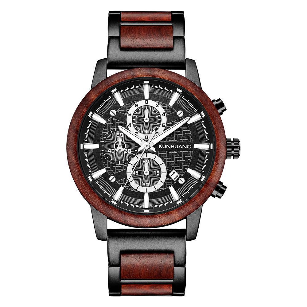 Wood Watches Luxury Luminous Multi-function Wooden Men's Chronograph Quartz Retro Watch Fashion Sport Timepieces