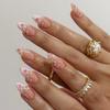 24Pcs French Almond False Nails Pink Stiletto Press On Nails With White Edge Design And Glue Simple Wearable Nail Tips