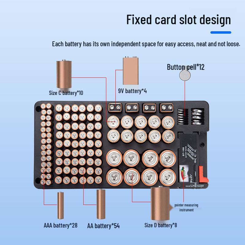 Battery Storage Rack with Tester - 116-Grid Lidless Organizer
