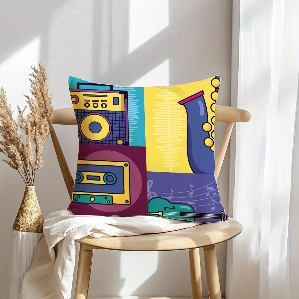 Retro Speaker Piano Rock Cushion Cover Soft Plush Throw Pillow Cover | Double-Sided Cushion Case | Sofa Bedroom Home Decor