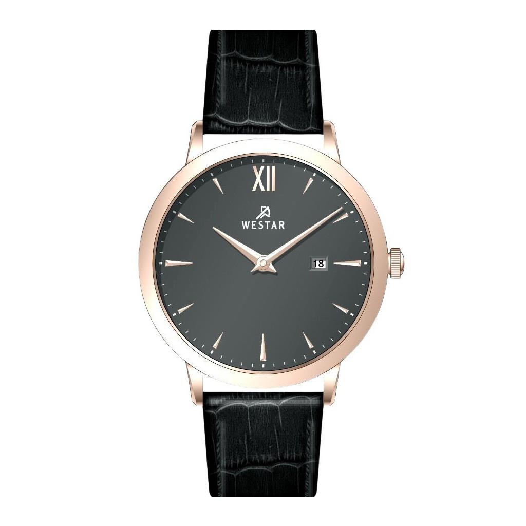 Westar Profile Herren-Armbanduhr mit Lederarmband und grauem Zifferblatt, Quarzuhrwerk 50214PPN606