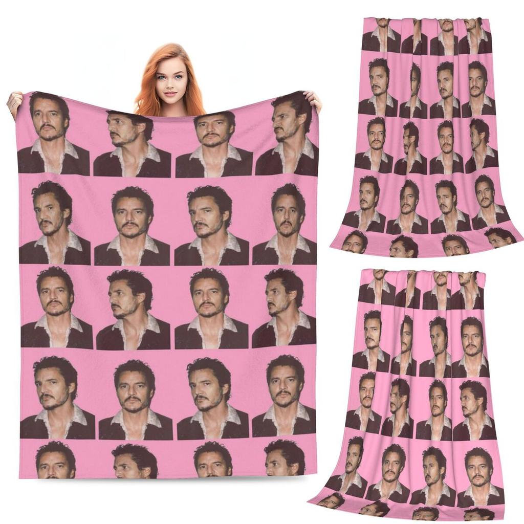 Pedro Pascal Pattern Blanket Flannel Sofa Throw Blanket Warm for Home Bedroom Office Throws Bedspread Quilt