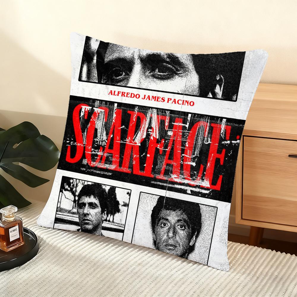 Cushion Cover Silky Short Plush Home Sofa Cushion Cover - Invisible Zipper Home Decoration Scarface-S Movie