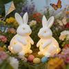 Easter Rabbit Candle Holder White Hollow-Out Bunny Tealight Holder Resin Rabbit Sculpture Candlestick Ornament with LED Candle for Home Mantel