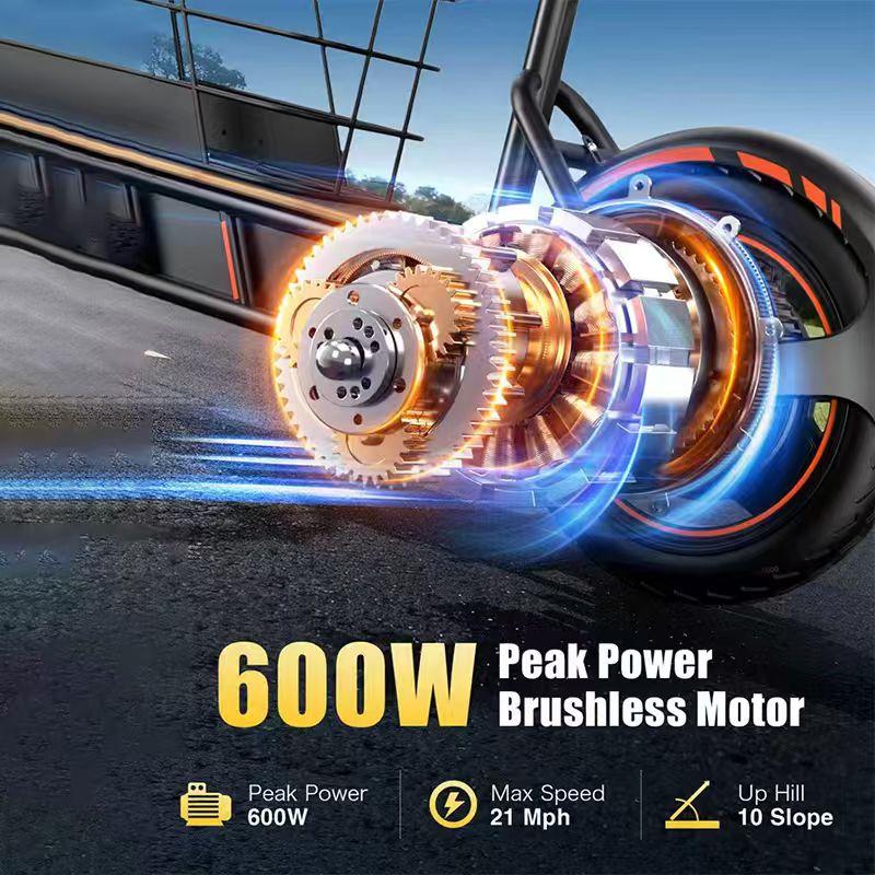 Monopattino Elettrico Pieghevole per Adulti con Cestino Portaoggetti, Motore 600W Batteria Rimovibile 36V, Ruota Pneumatica da 14'' Max 35KM/H E-Scooter da Pendolare