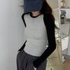High-quality Fine Threaded Cotton Autumn New Bottoming Shirt Women's Long-sleeved T-shirt Color Matching Retro Contrasting Versatile Top