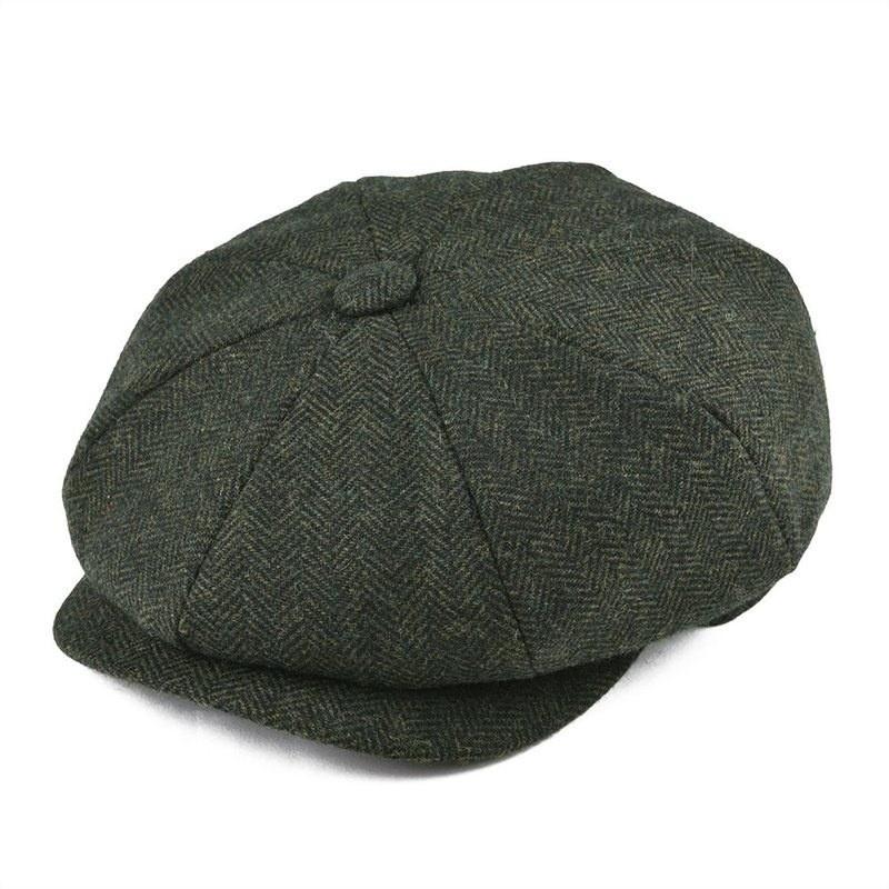 Heren Herringbone Baret, Warm En Makkelijk Te Combineren, Vilt Hoed Modieuze Casual Newsboy Hoed, Geschikt Voor Dagelijks Werk En Reizen groen
