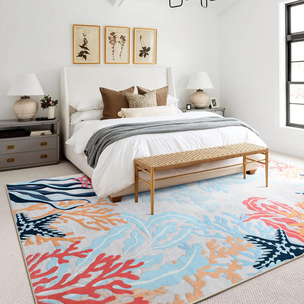 NOAHAS Vintage Floral Rug for Living Room Bedroom, Soft Washable Area Rug with Non Slip, Low Pile Stain Resistance Carpet