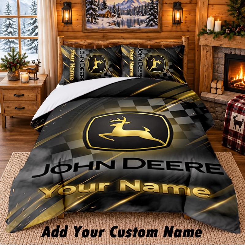 Set Biancheria da Letto John Deere 3 Pezzi Nome Personalizzato, Lenzuolo e Federe per Camera da Letto di Casa