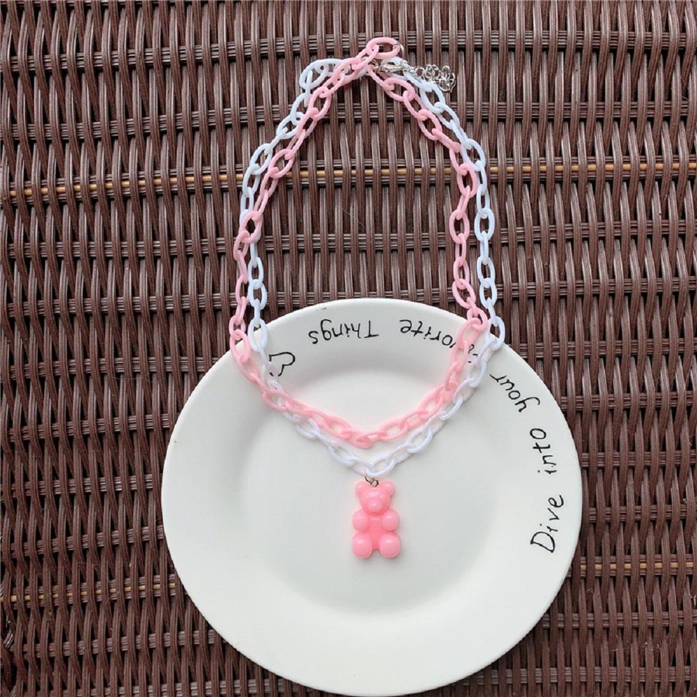Double Layer Cartoon Animal Girls Women Bear Necklace Chain Pendant Cute Choker Multilayer Necklace