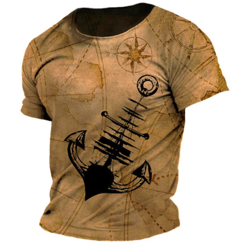 

Летняя винтажная футболка для мужчин, футболки большого размера, с узором «лодочка», якорь, с круглым вырезом, свободный топ с короткими рукавами, повседневная мужская одежда 6XL XL