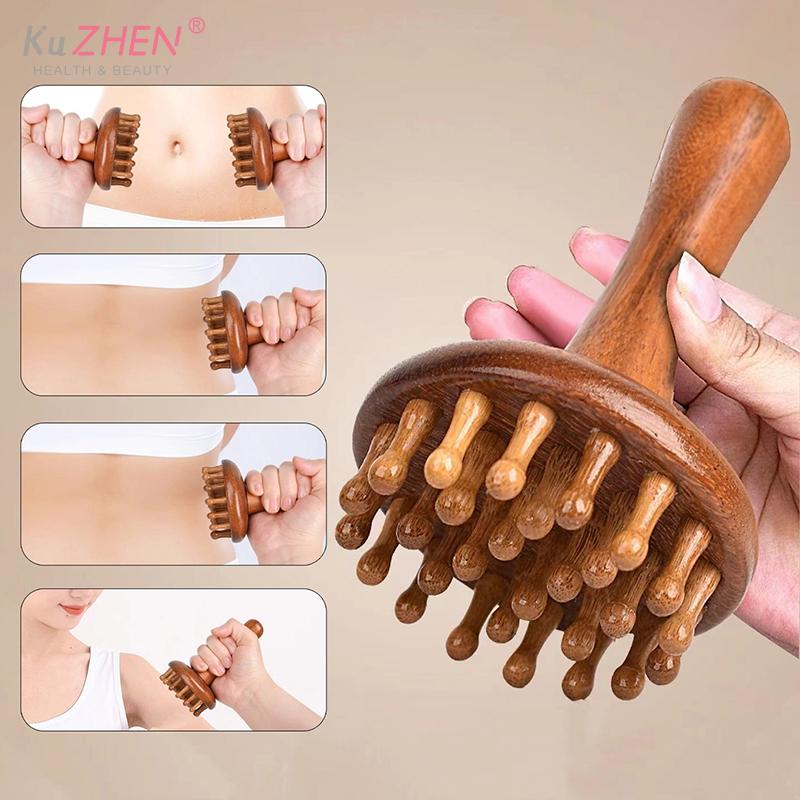 1pcs Portable Sandalwood Gua Sha Massage Brush Head Neck Abdominal Leg Body Meridian Massager Wooden Massage Tools
