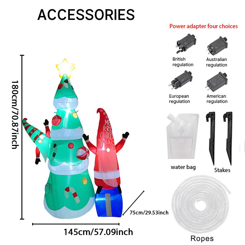5.9FT LED Lit Inflatable Xmas Yard Decoration Christma Tree Gnome Set Outdoor Lawn Garden Supplies Home Decor Ornaments Toy Gift