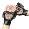 Sheer Embroidered Fingerless Wrist Cuffs Pair for Women, Lace Sleeves with Flared Cuff for Weddings and Photo Styling Use