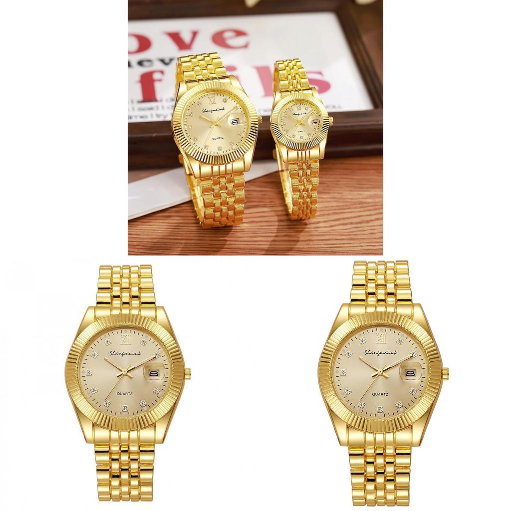Couples Gold Business Quartz Watch With Night Light Calendar For Romantic Gift Set