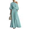 Women's Cotton Linen 2 Piece Sets Casual One Shoulder Half Sleeve Top And Wide Leg Pants Summer Vacation Lounge Outfits