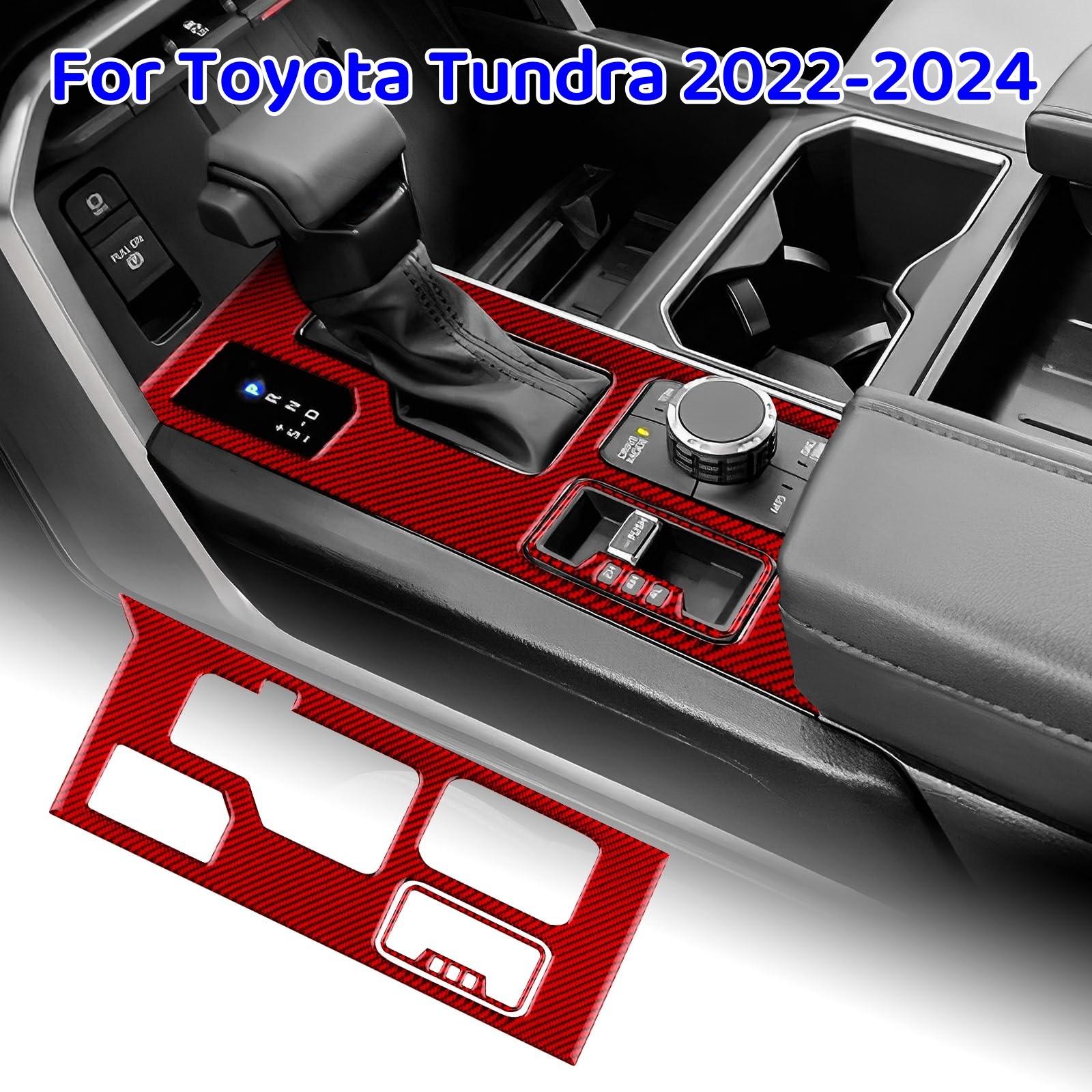 For Toyota Tundra -2024 Gear Shift Cover Panel Sticker Carbon Fiber Red Trim