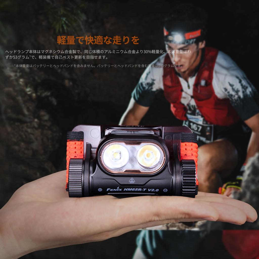 Lampada Frontale LED Ricaricabile Fenix HM65R-T V2.0 1600 Lumen 3400mAh Tipo-C IP68 Impermeabile Antipolvere Fascio 170m Luce Doppia Montabile sulla Testa Striscia Nera Rossa