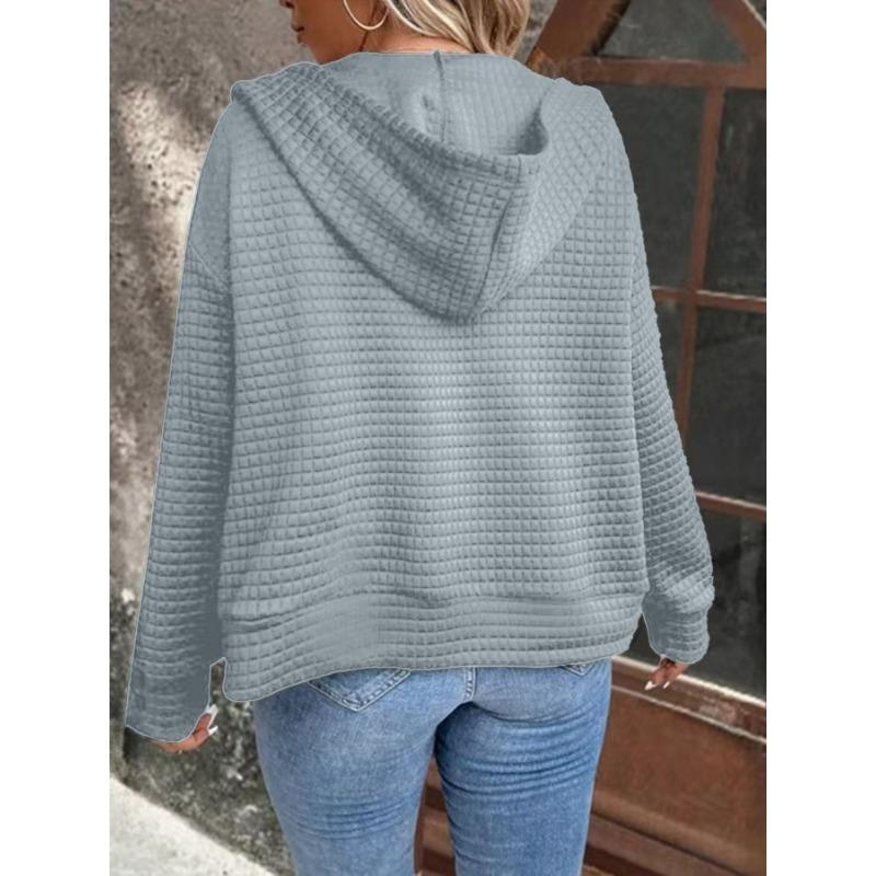 Women S Waffle Knit Hooded Zip Up Long Sleeve Casual Jacket