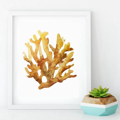Corals Art Print Wall Pictures Home Decor  , Watercolor Cora Print Wall Art Hanging Bathroom Canvas Painting Nautical Decoration