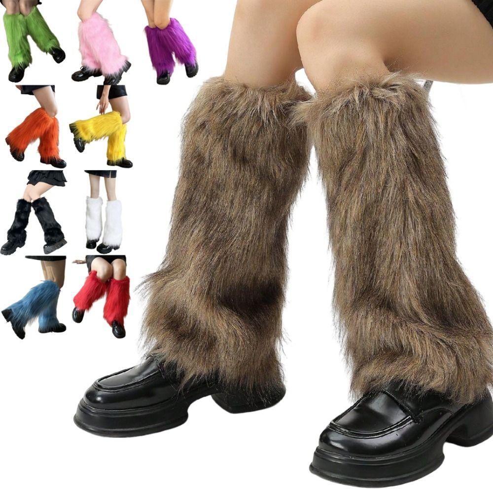 Japanese Style Furry Leg Warmers Faux Fur Knee High Girls Socks Fashion Long Tube Sock  JK